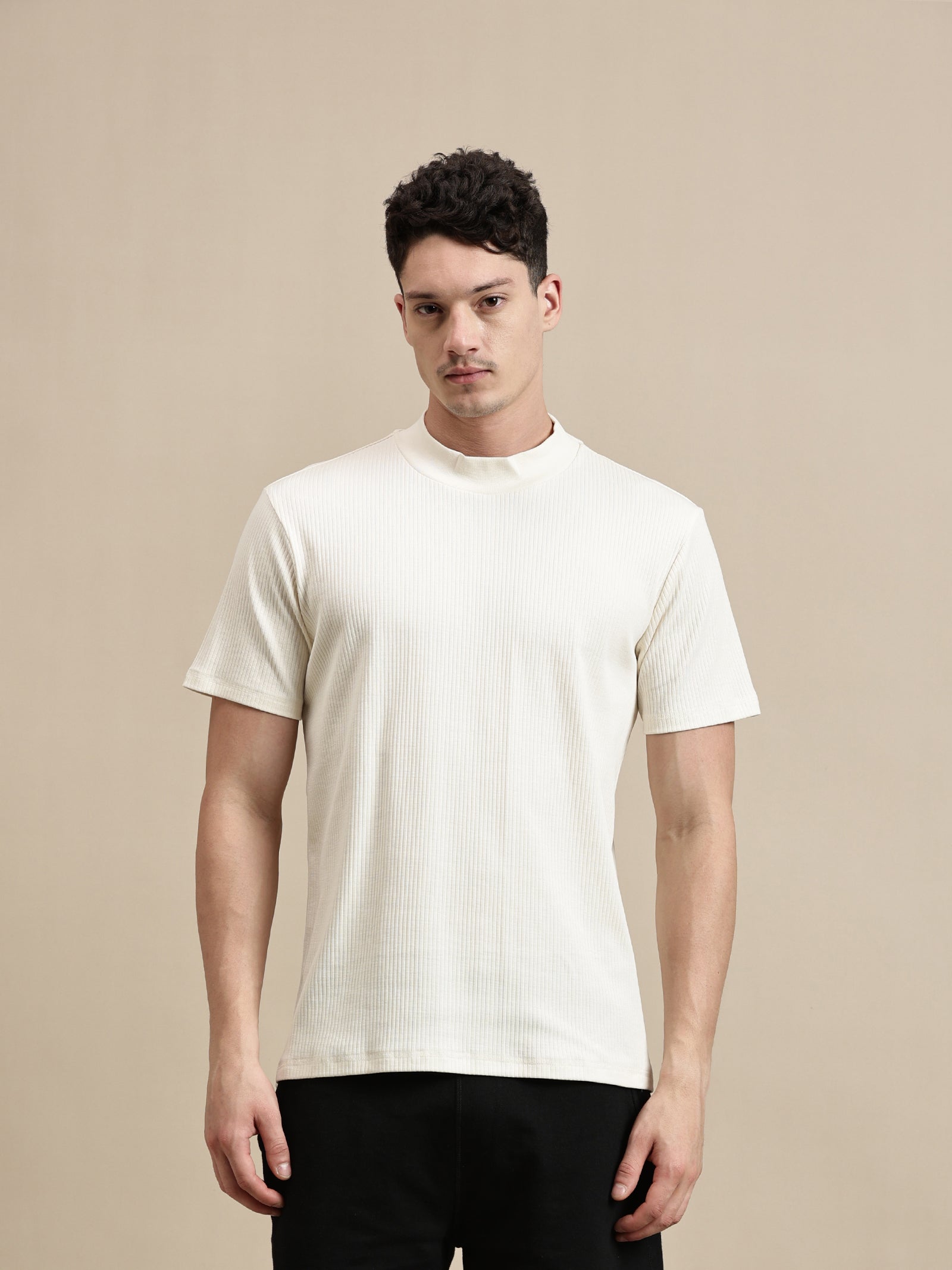 Men Off White Half Sleeve T-Shirt