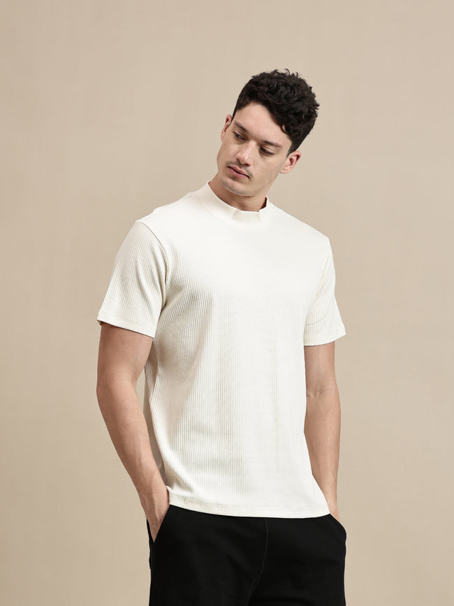 Men Off White Half Sleeve T-Shirt