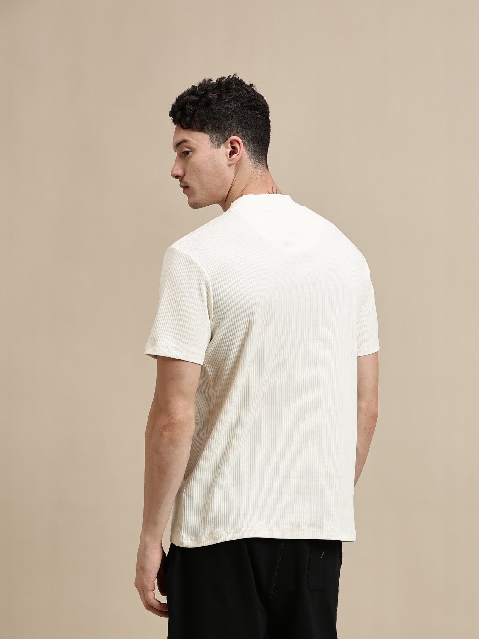 Men Off White Half Sleeve T-Shirt