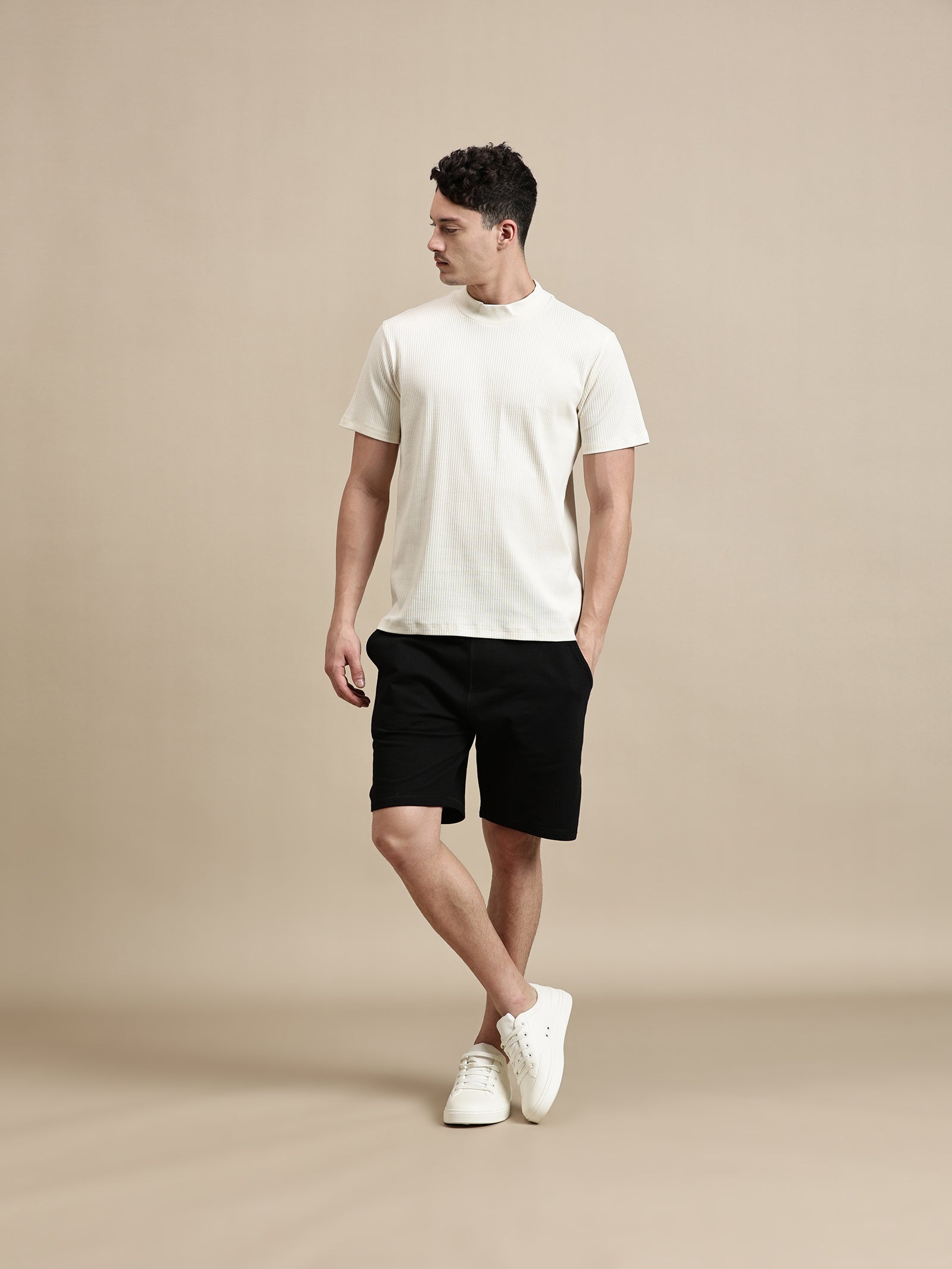 Men Off White Half Sleeve T-Shirt