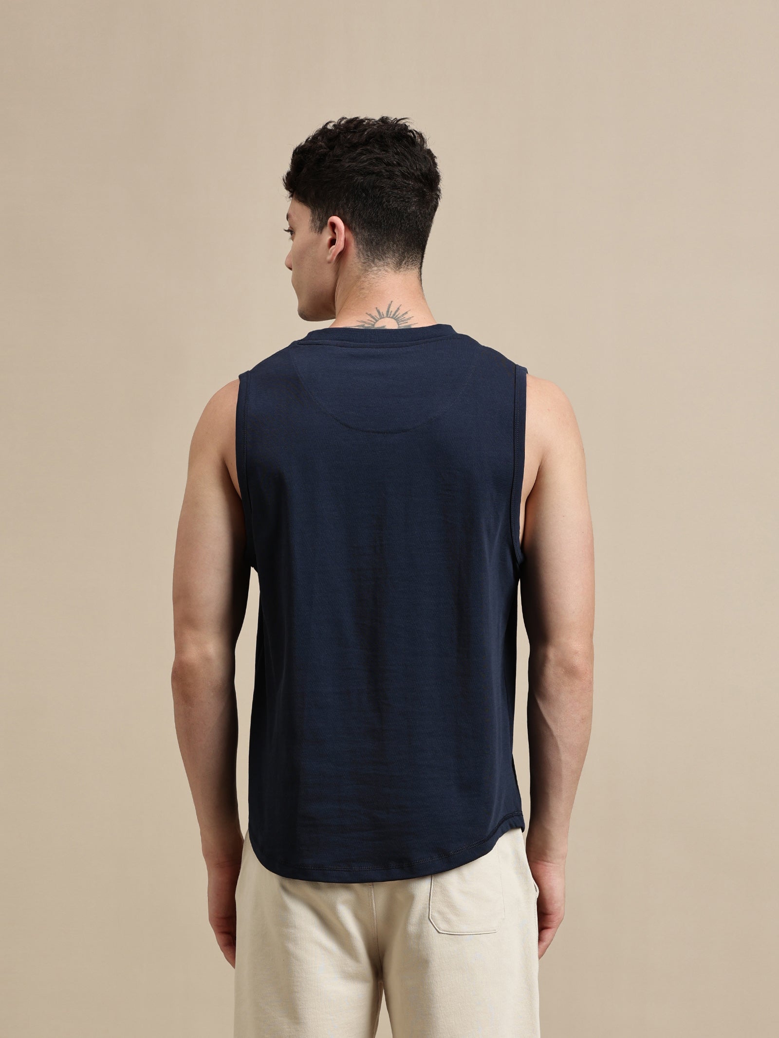 Men Navy Blue Sleeveless T-Shirt