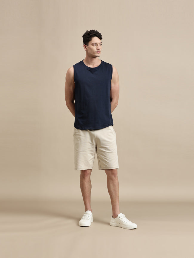 Men Navy Blue Sleeveless T-Shirt
