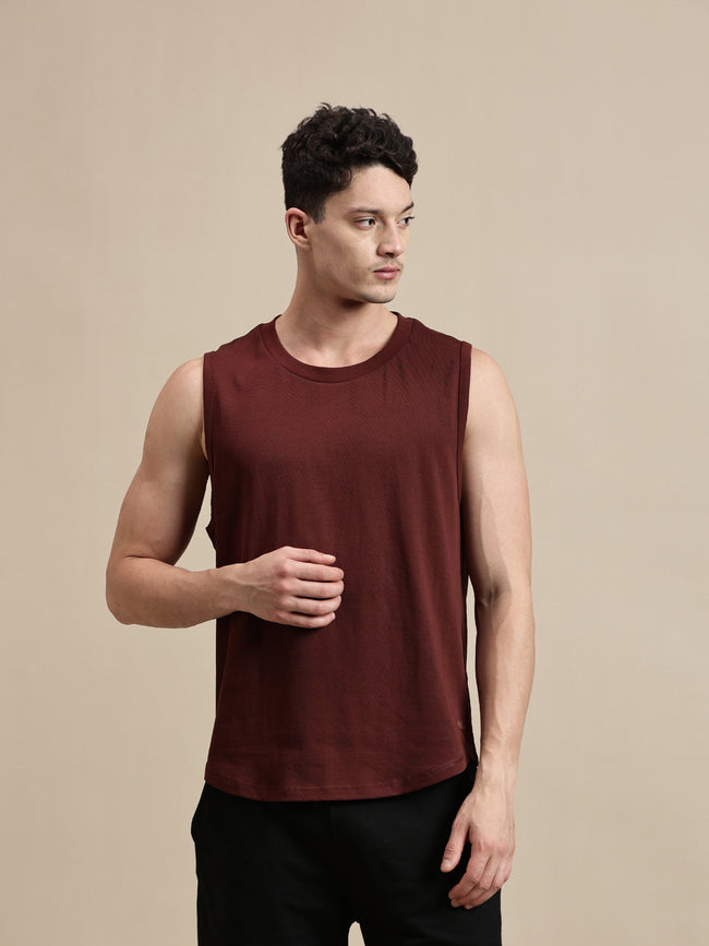 Men Burgundy Sleeveless T-Shirt