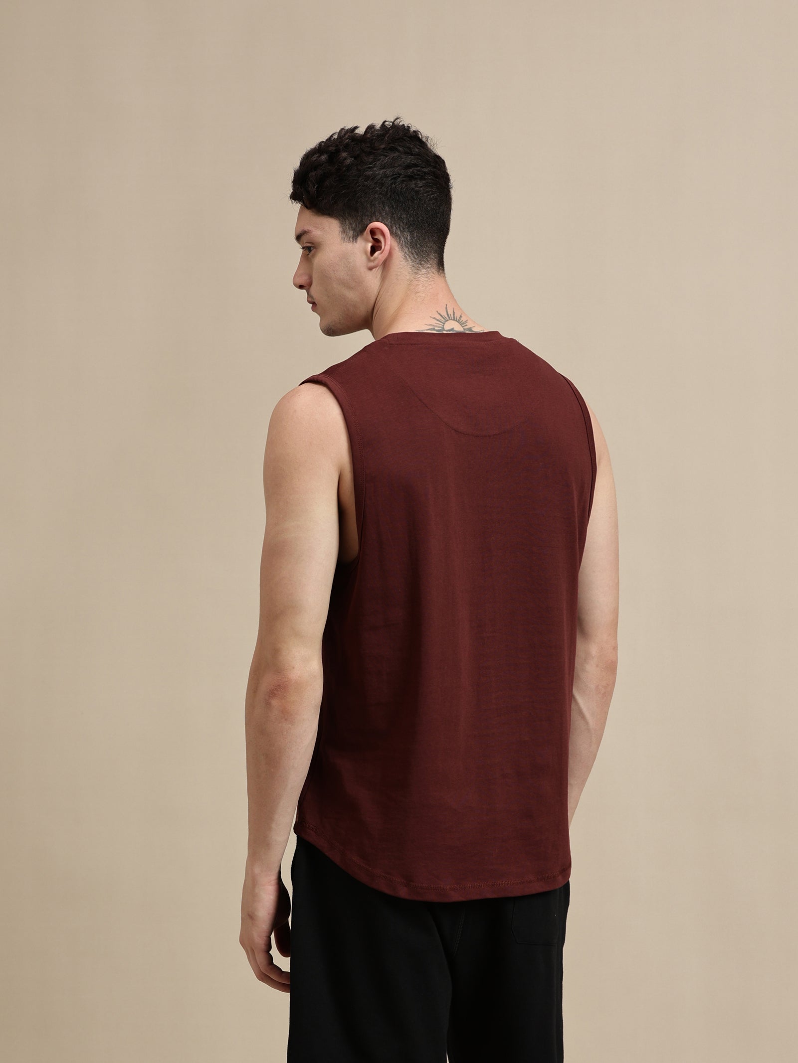 Men Burgundy Sleeveless T-Shirt
