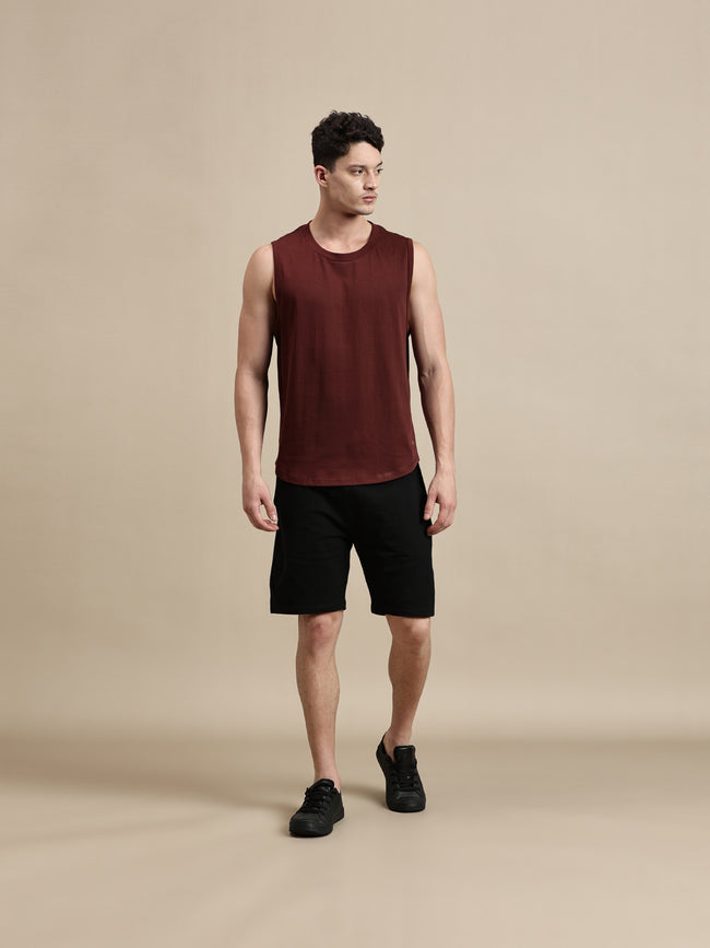 Men Burgundy Sleeveless T-Shirt