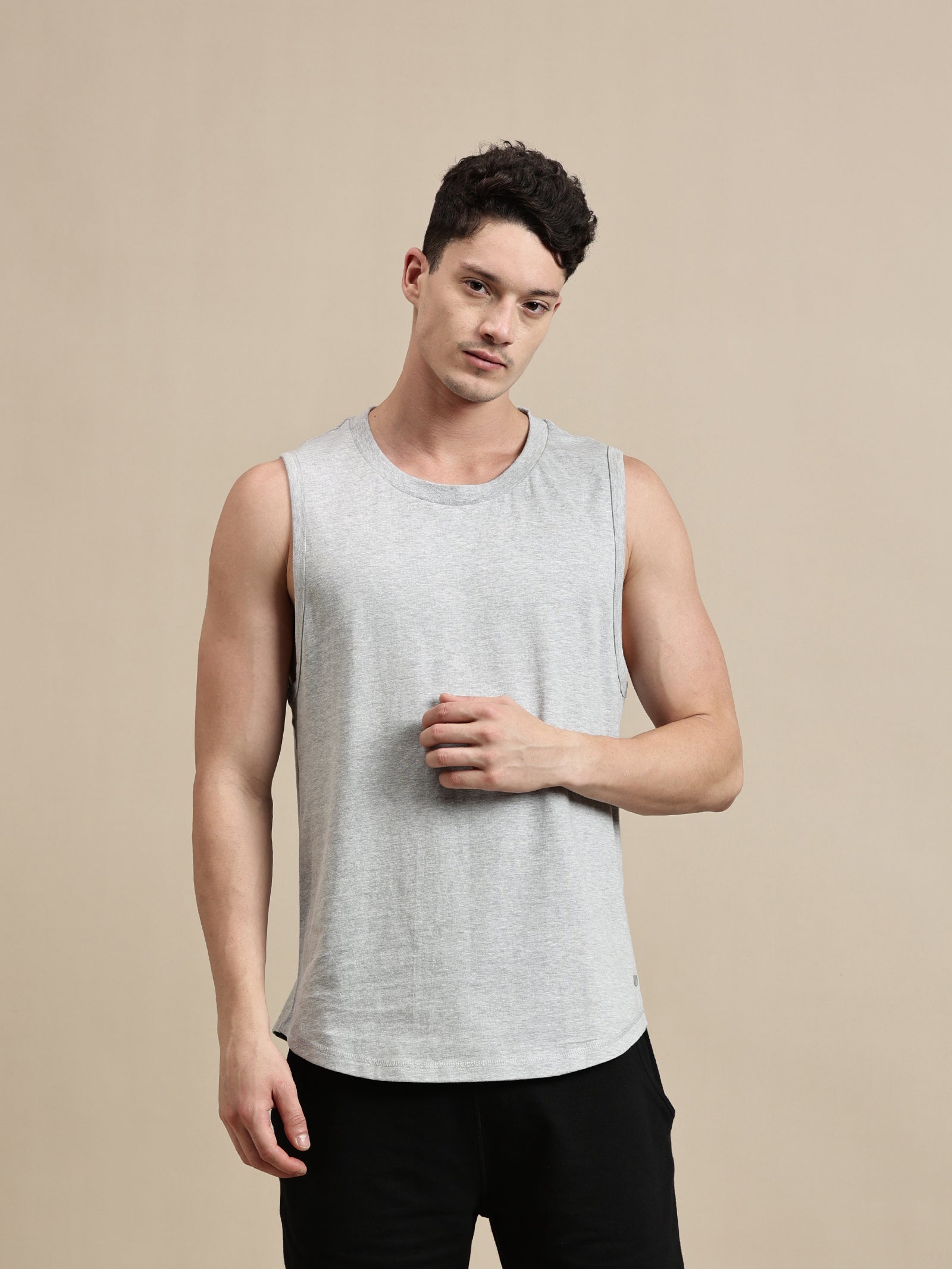 Men Grey Sleeveless T-Shirt