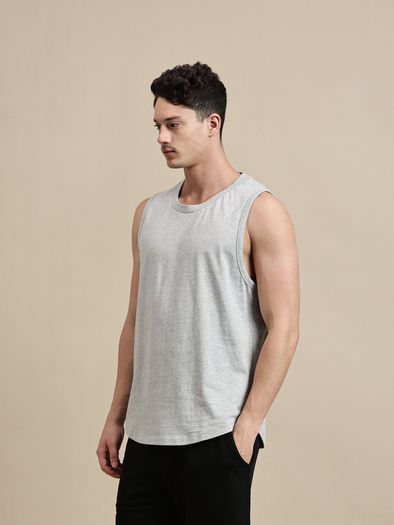 Men Grey Sleeveless T-Shirt
