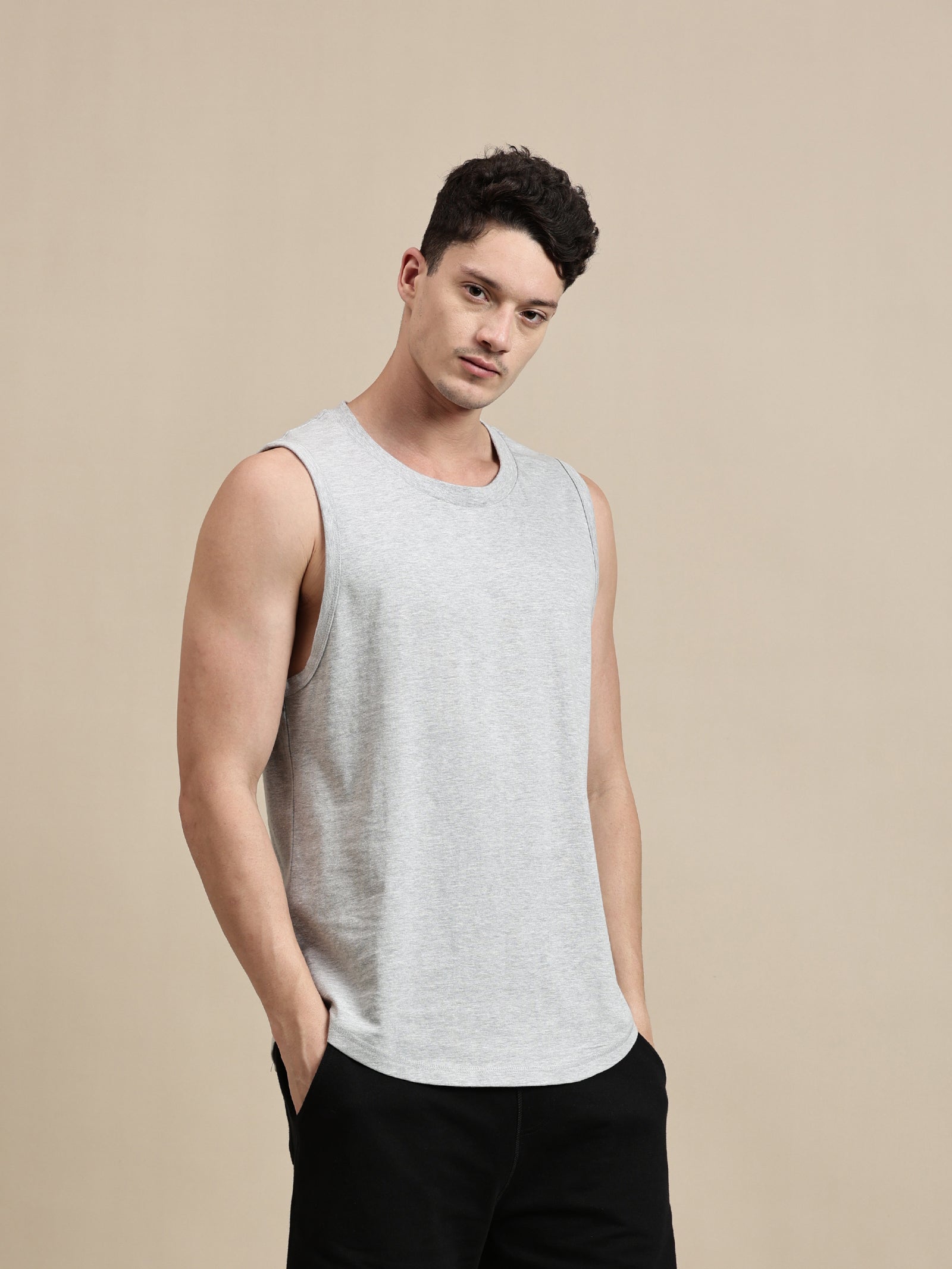 Men Grey Sleeveless T-Shirt