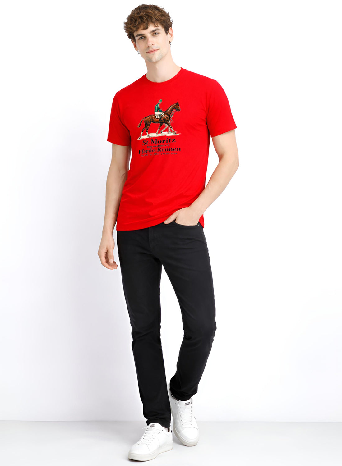Men Red Vintage Printed T-Shirt