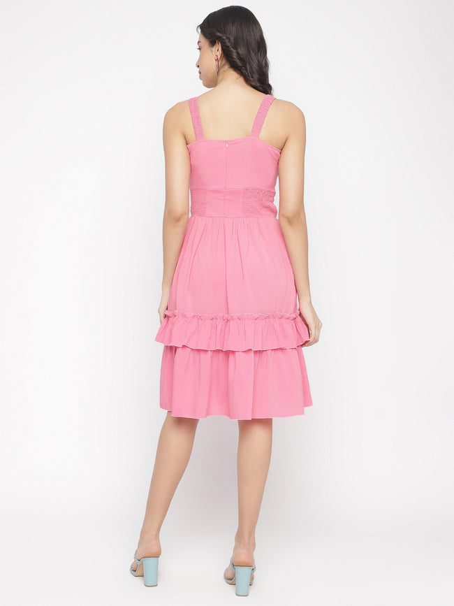 Women Pink Crepe Sundress Mini Dress