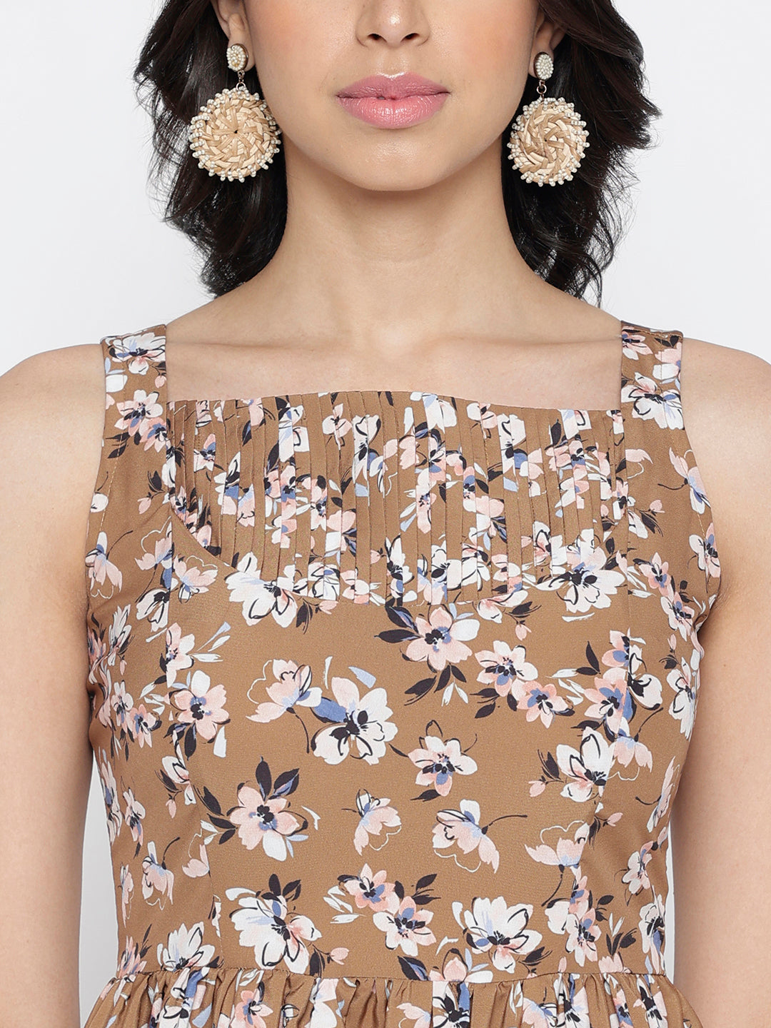 Women Brown Silky Crepe Midi Dress