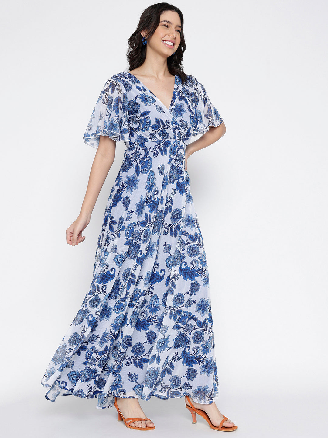 Women Blue Empire Maxi Dress
