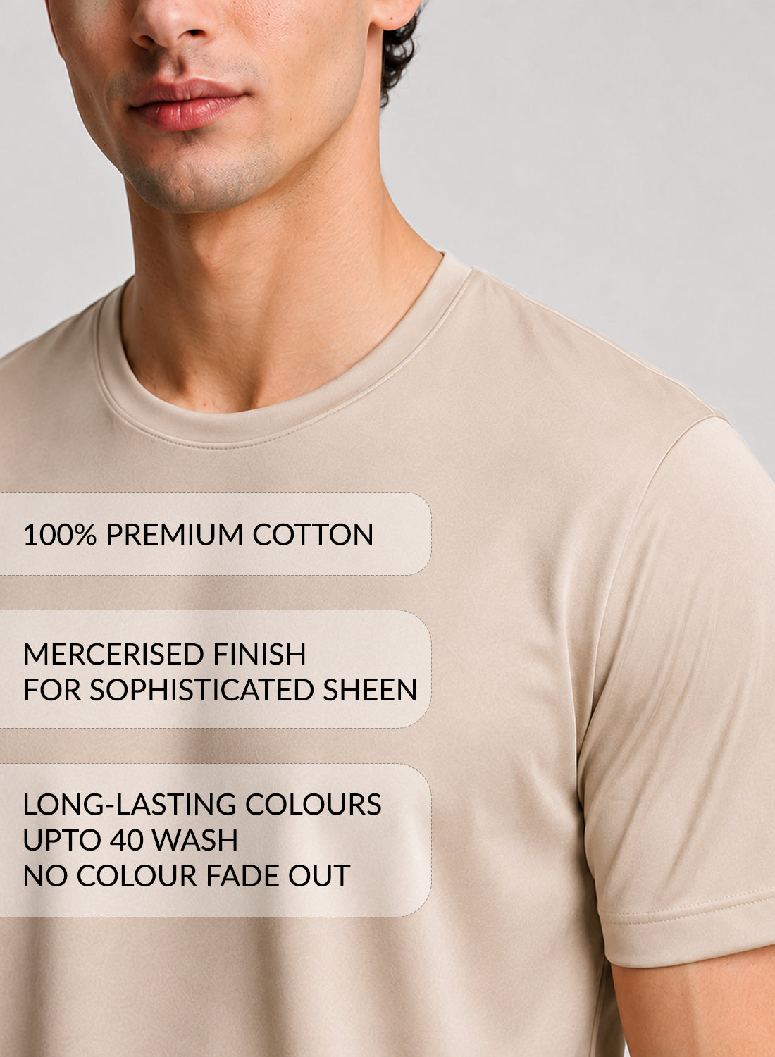 Men Beige Mercerized Cotton T-Shirt