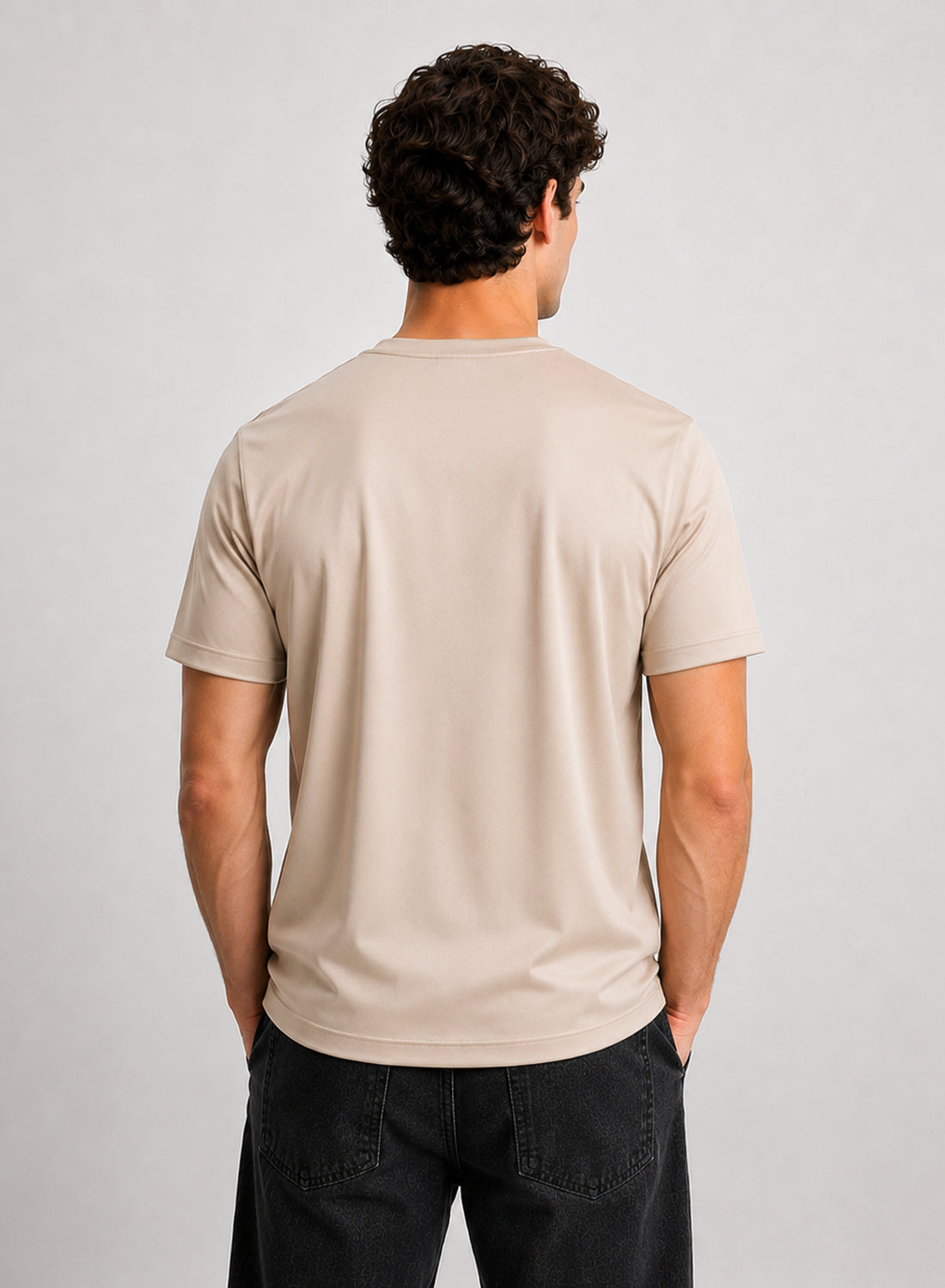 Men Beige Mercerized Cotton T-Shirt