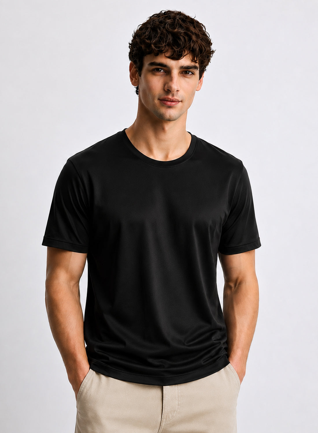 Men Black Mercerized Cotton T-Shirt