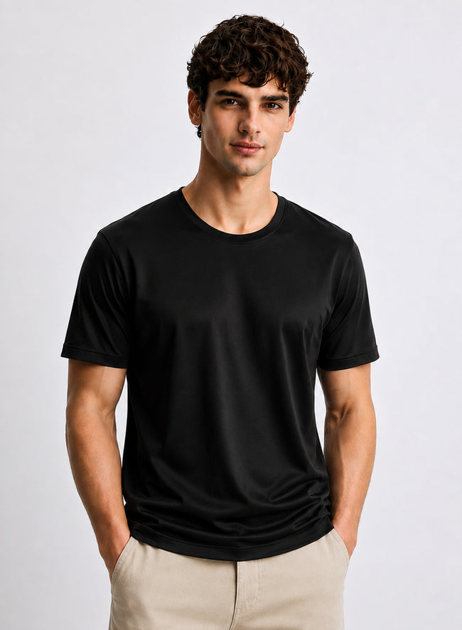 Men Black Mercerized Cotton T-Shirt