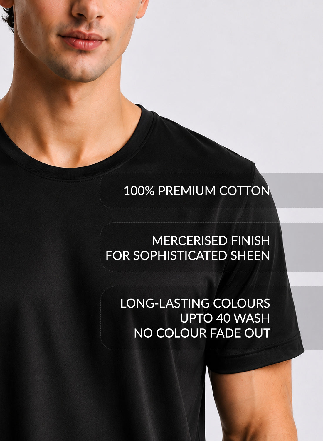 Men Black Mercerized Cotton T-Shirt