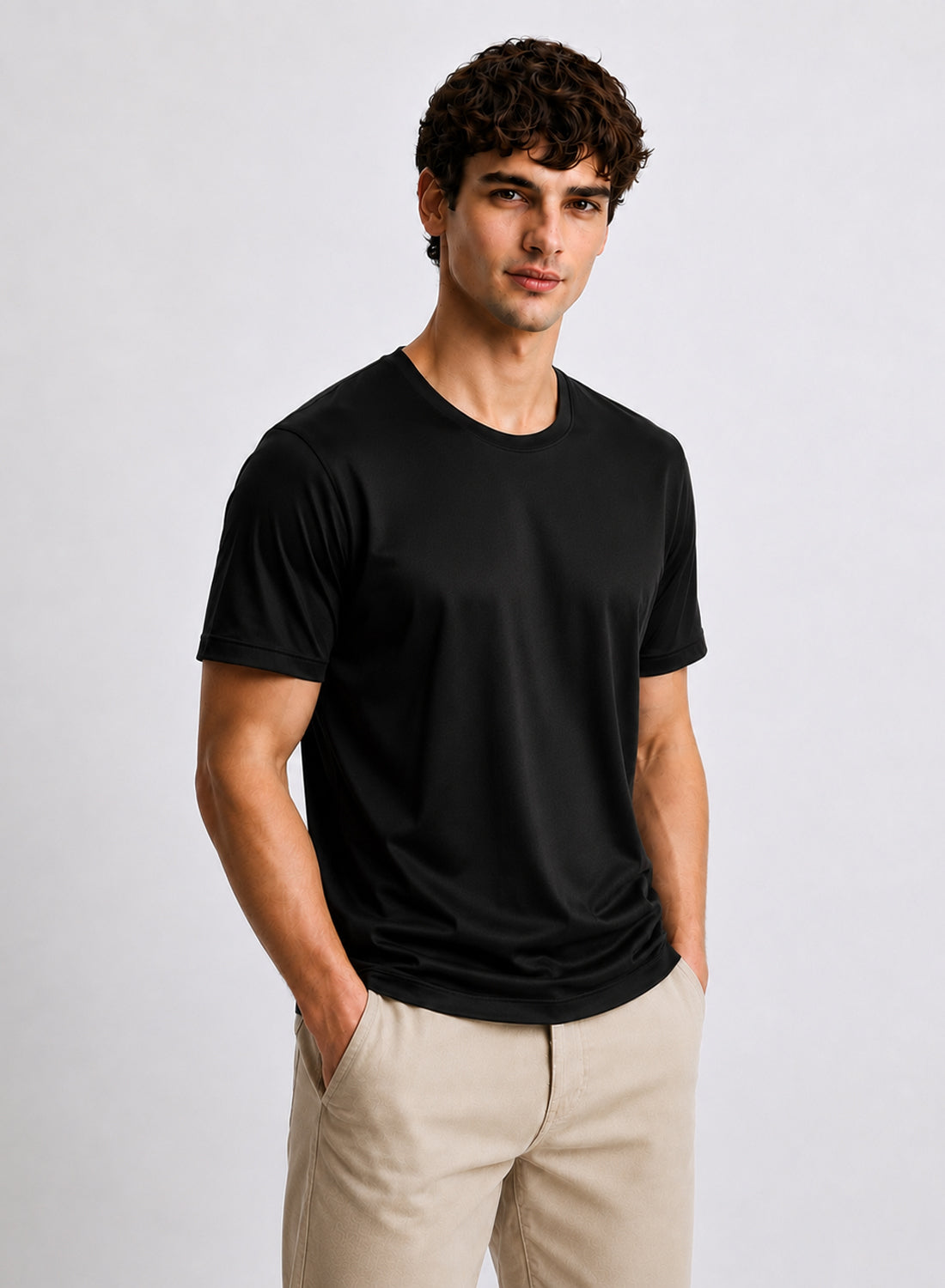 Men Black Mercerized Cotton T-Shirt