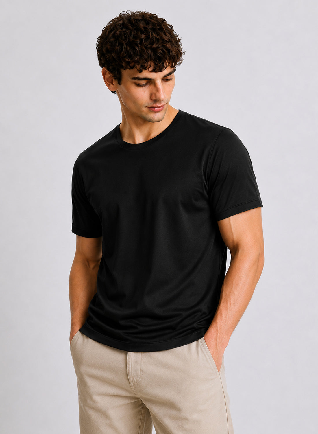 Men Black Mercerized Cotton T-Shirt