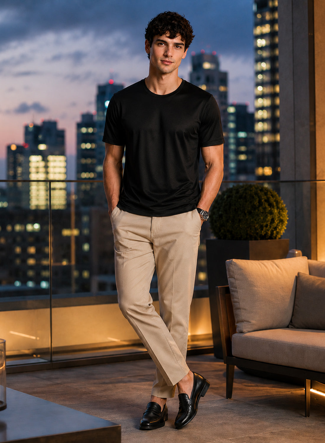 Men Black Mercerized Cotton T-Shirt