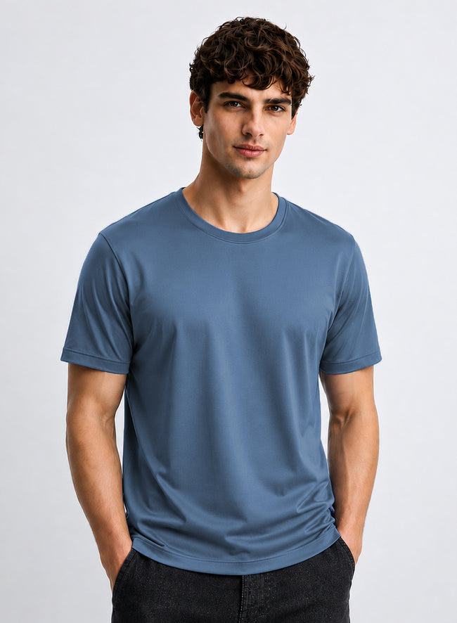 Men Blue Mercerized Cotton T-Shirt