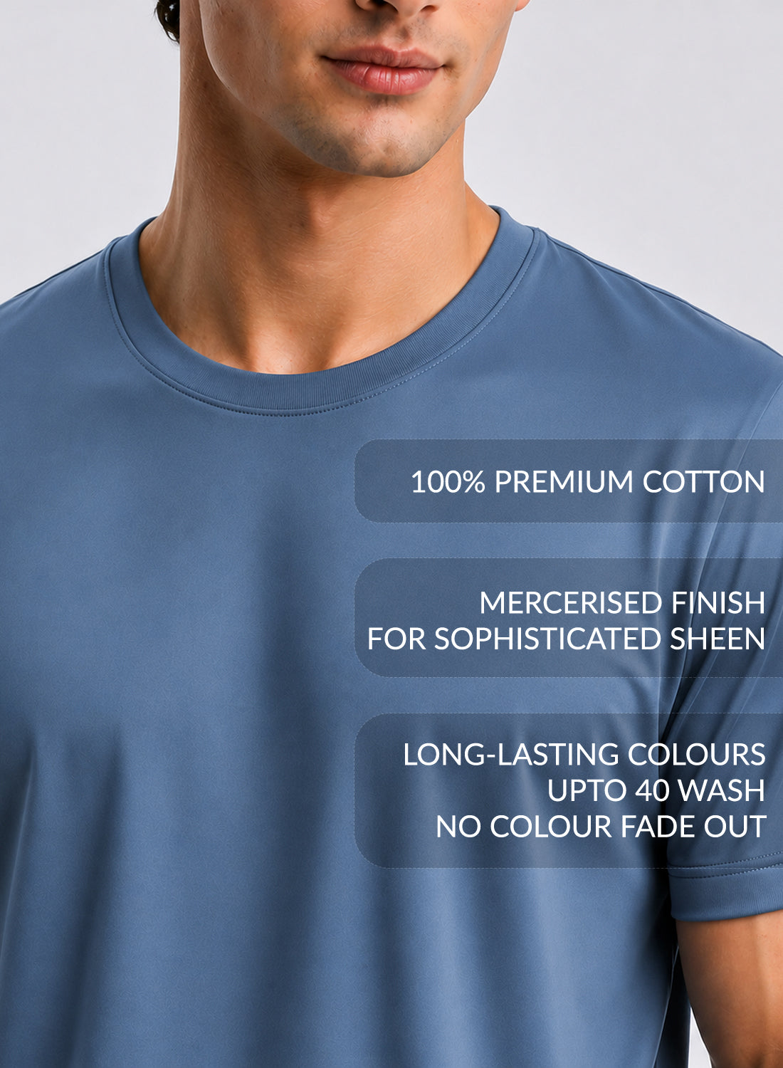 Men Blue Mercerized Cotton T-Shirt