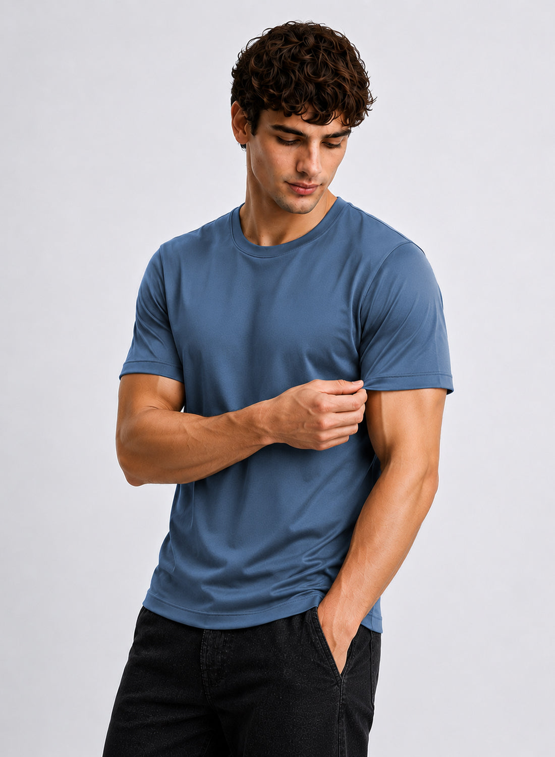 Men Blue Mercerized Cotton T-Shirt