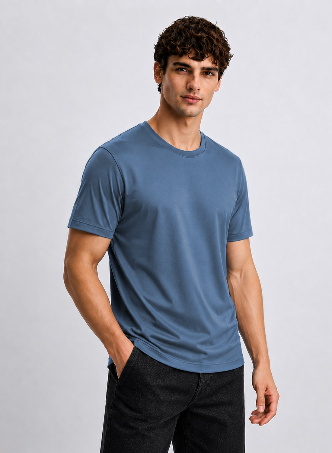 Men Blue Mercerized Cotton T-Shirt