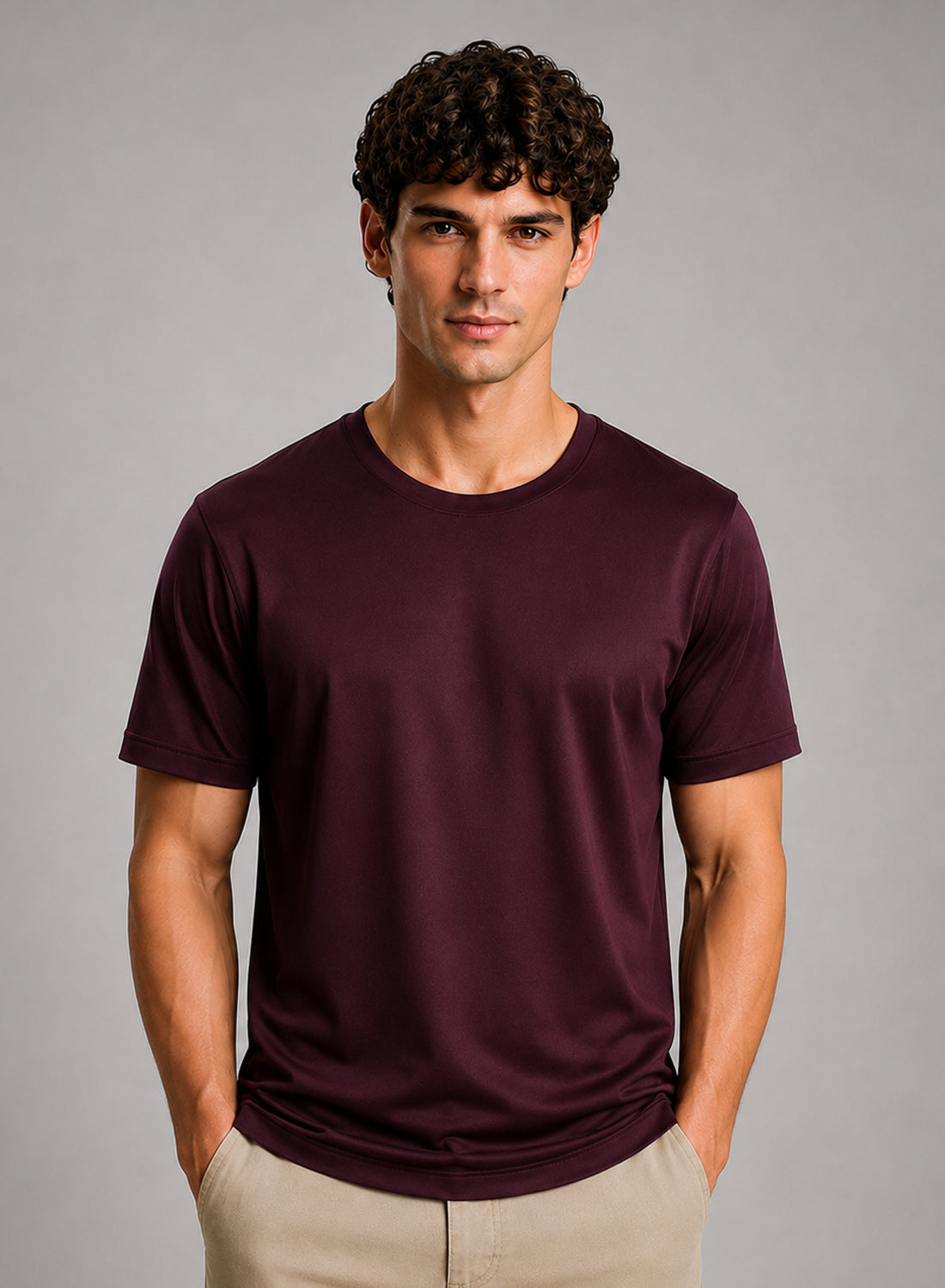 Men Wine Mercerized Cotton T-Shirt