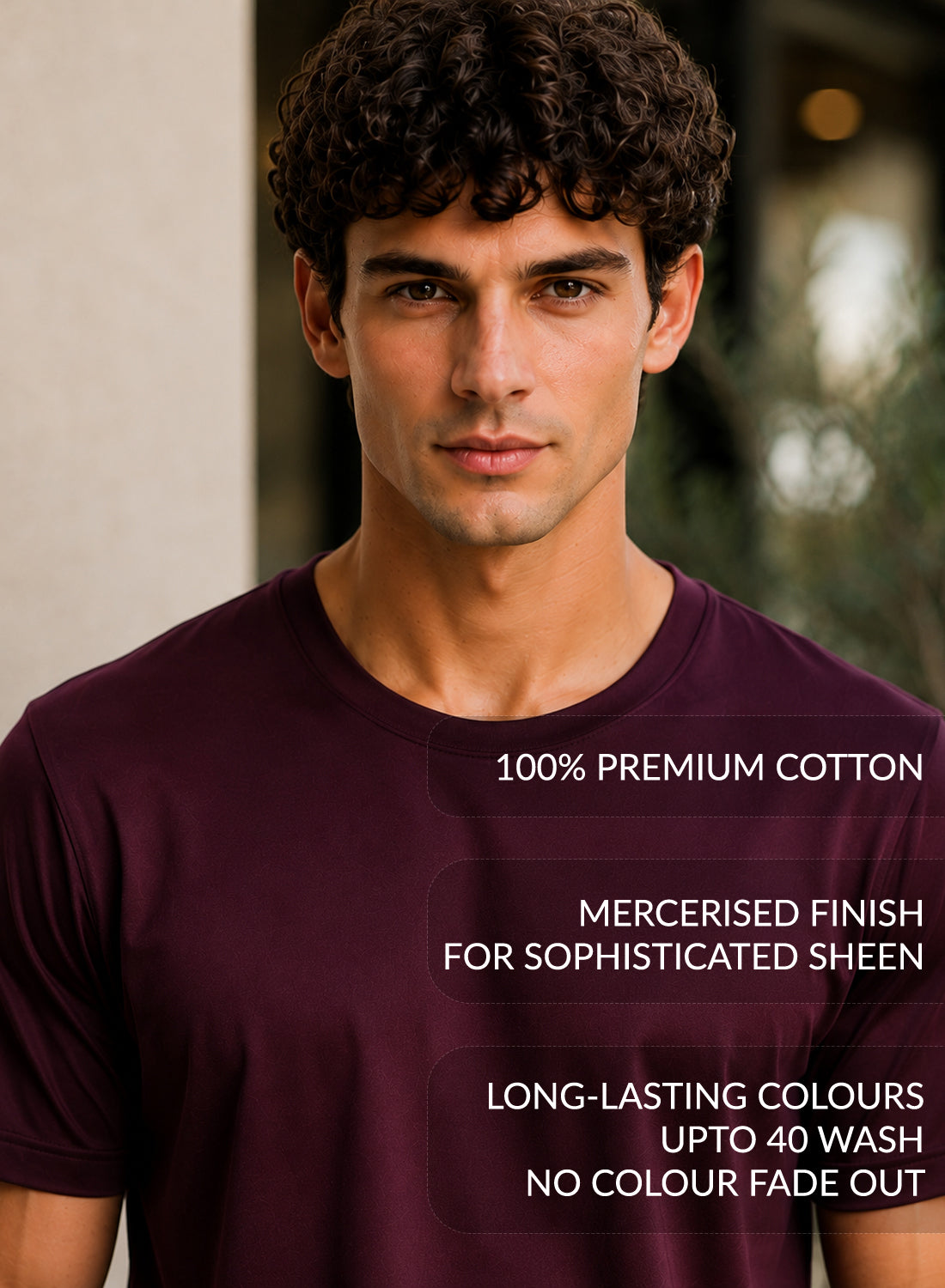 Men Wine Mercerized Cotton T-Shirt