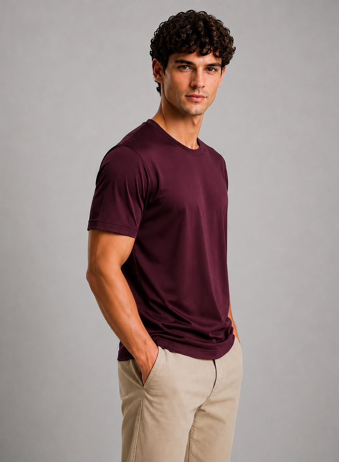 Men Wine Mercerized Cotton T-Shirt