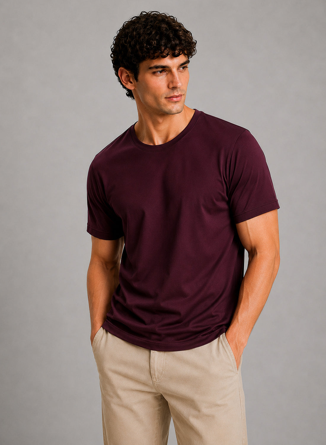 Men Wine Mercerized Cotton T-Shirt