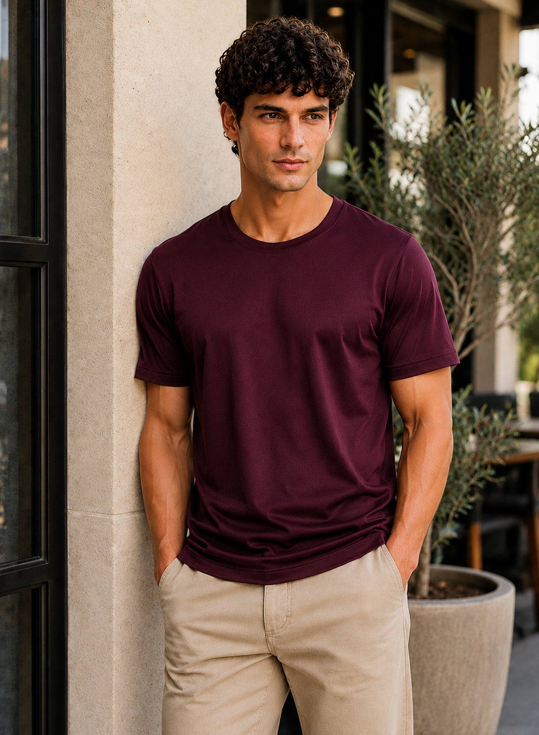 Men Wine Mercerized Cotton T-Shirt