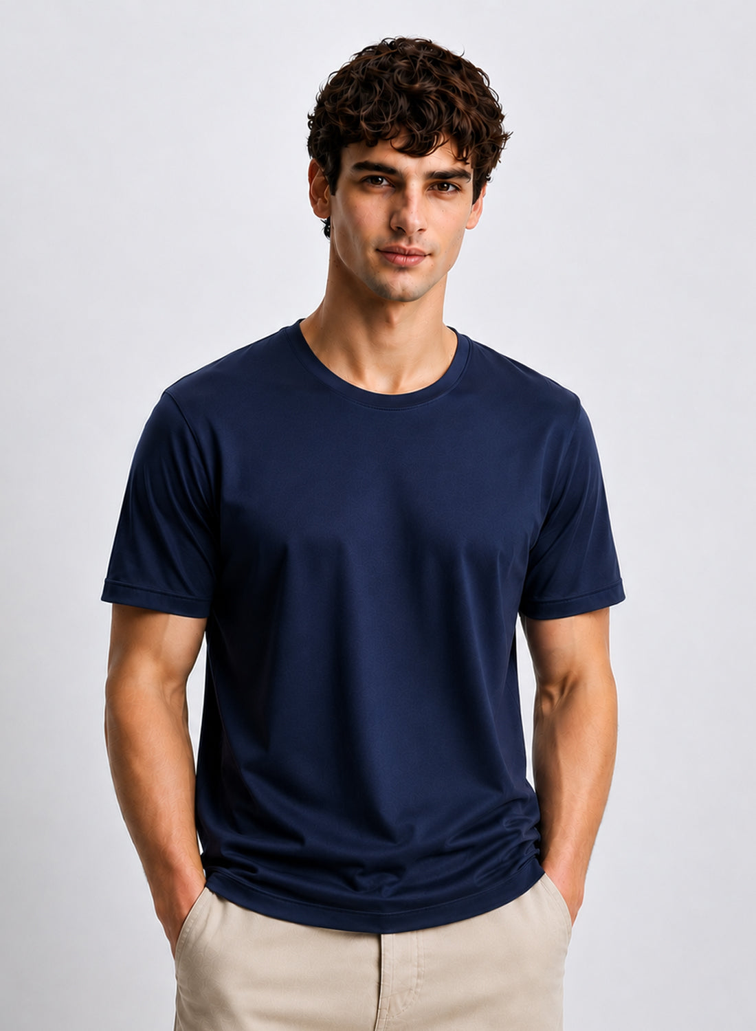 Men Navy Mercerized Cotton T-Shirt