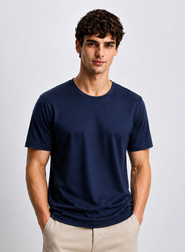 Men Navy Mercerized Cotton T-Shirt