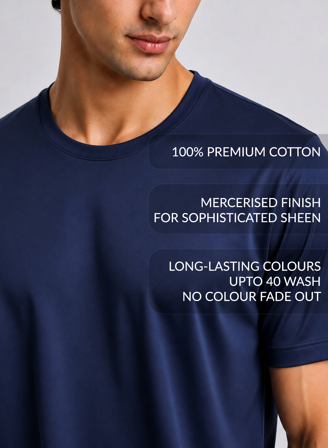 Men Navy Mercerized Cotton T-Shirt