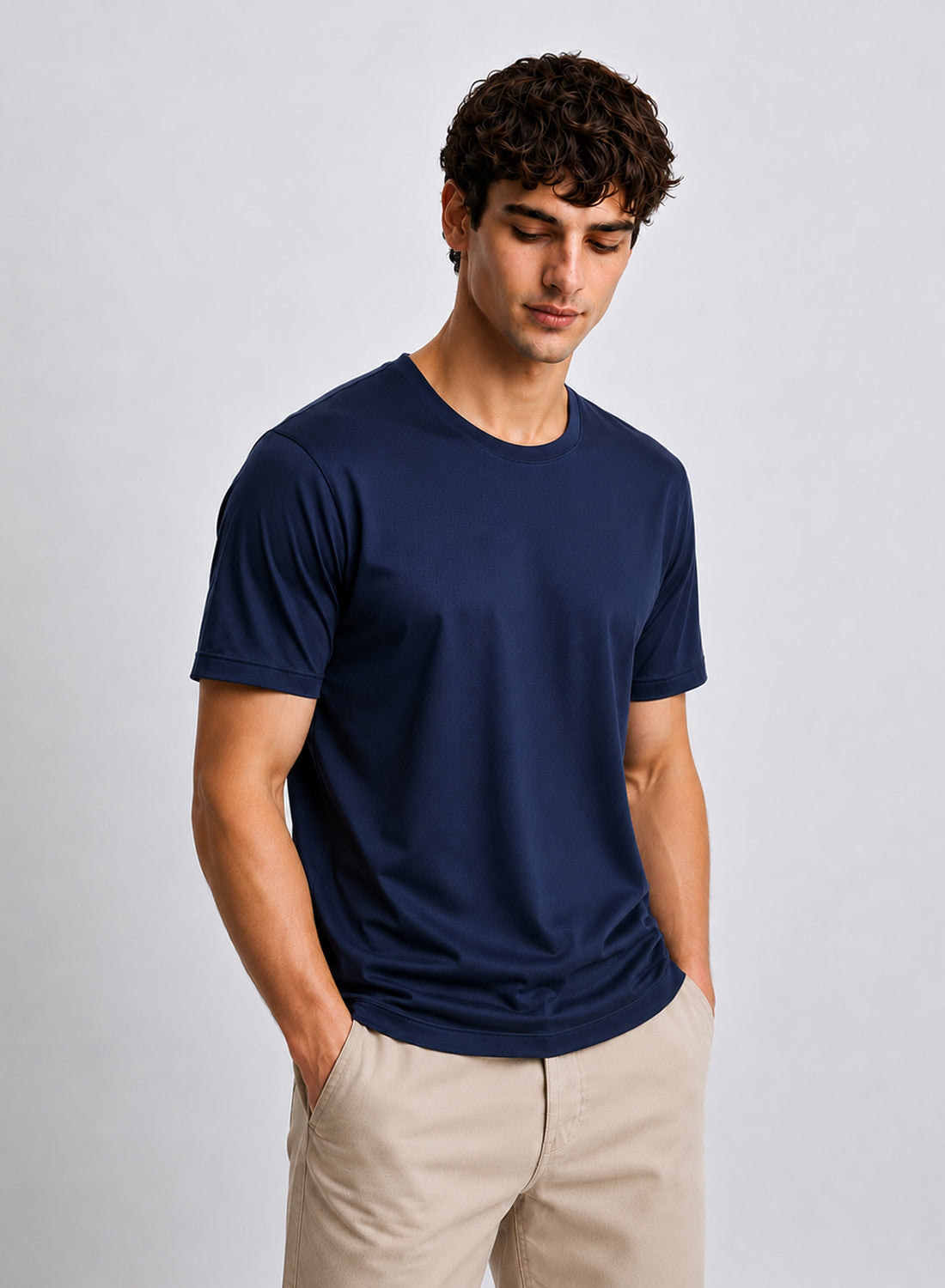 Men Navy Mercerized Cotton T-Shirt