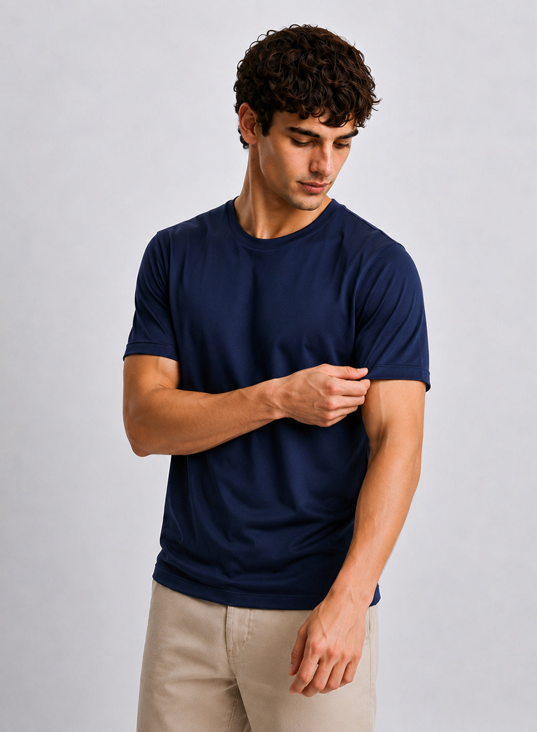 Men Navy Mercerized Cotton T-Shirt