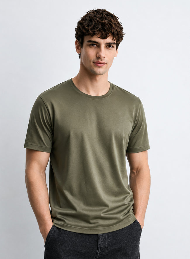 Men Olive Mercerized Cotton T-Shirt