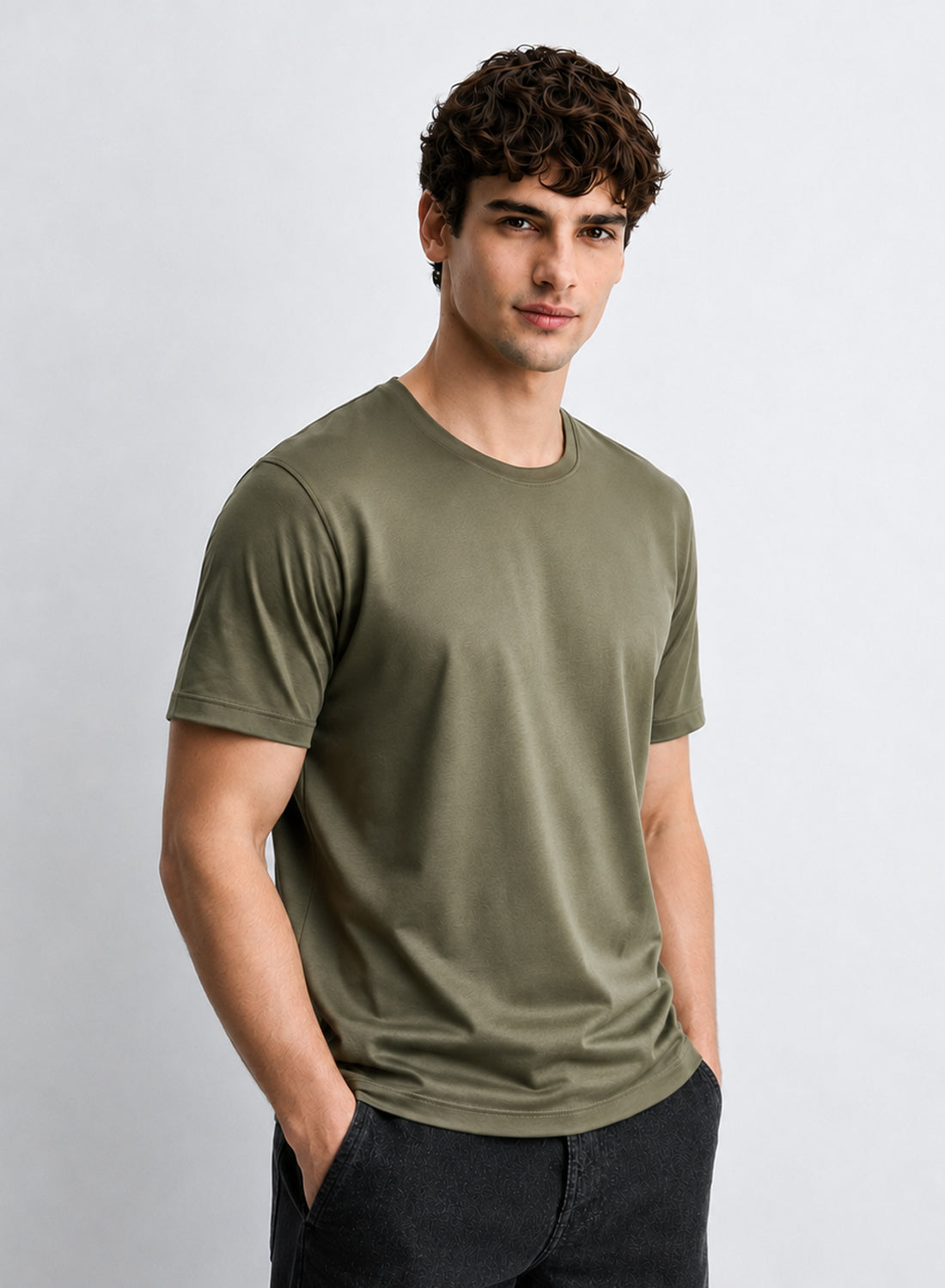 Men Olive Mercerized Cotton T-Shirt