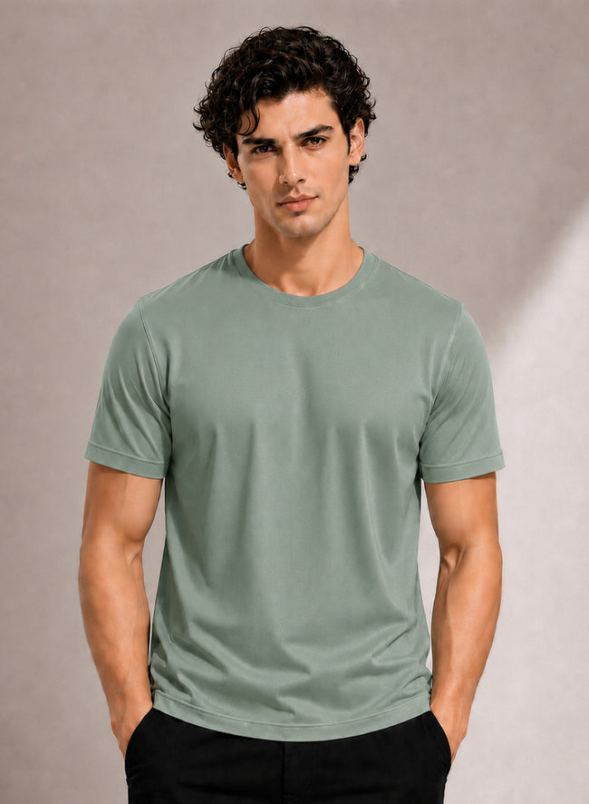 Men Green Mercerized Cotton T-Shirt