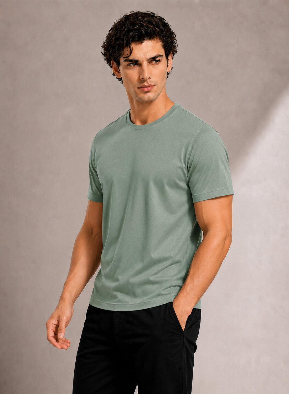Men Green Mercerized Cotton T-Shirt