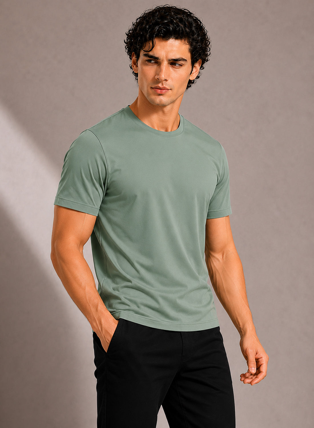 Men Green Mercerized Cotton T-Shirt