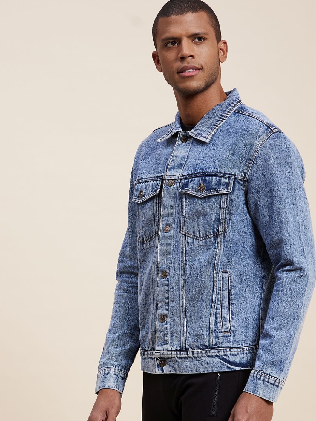 Men Blue Washed Denim Jacket