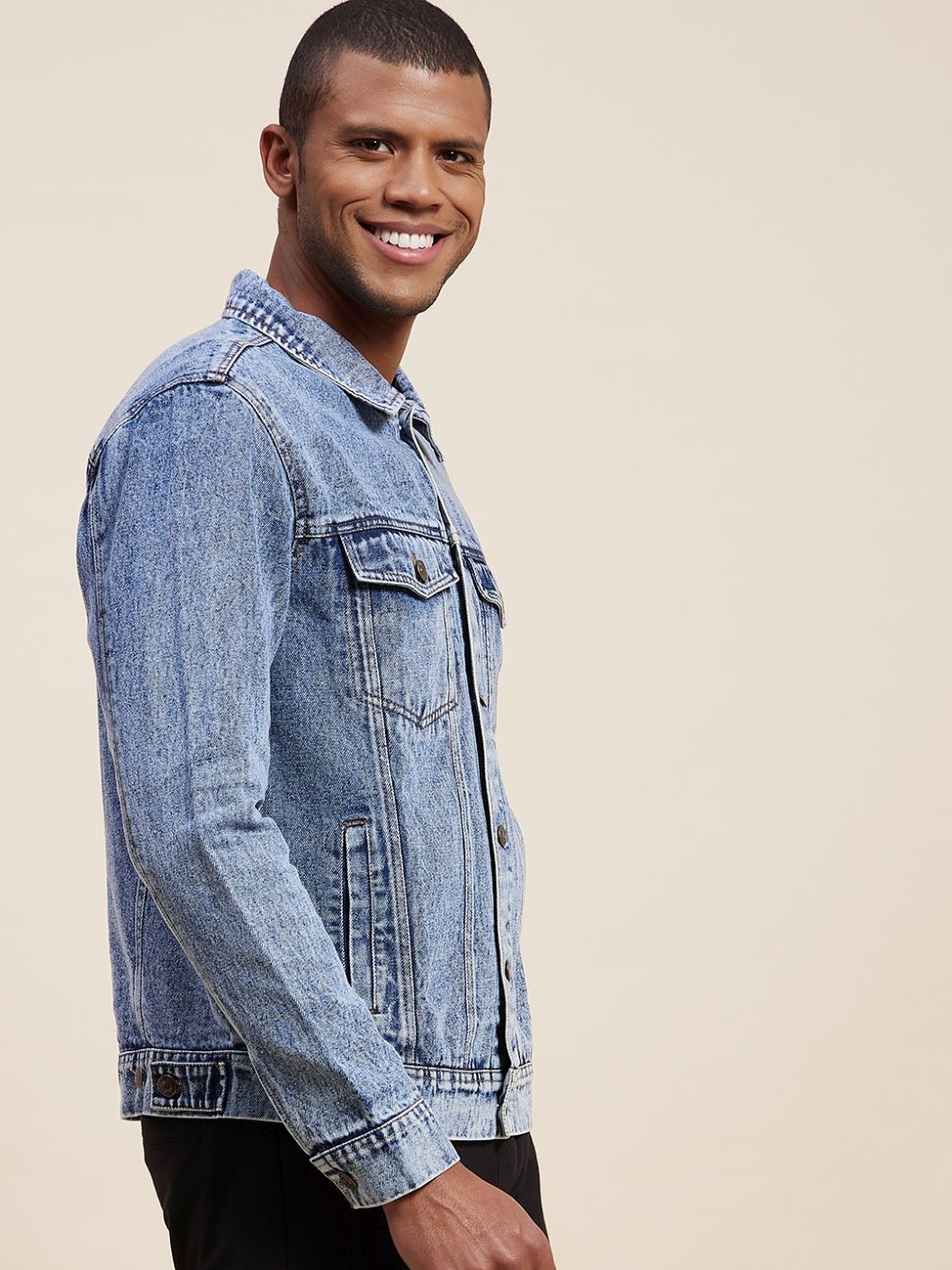 Men Blue Washed Denim Jacket