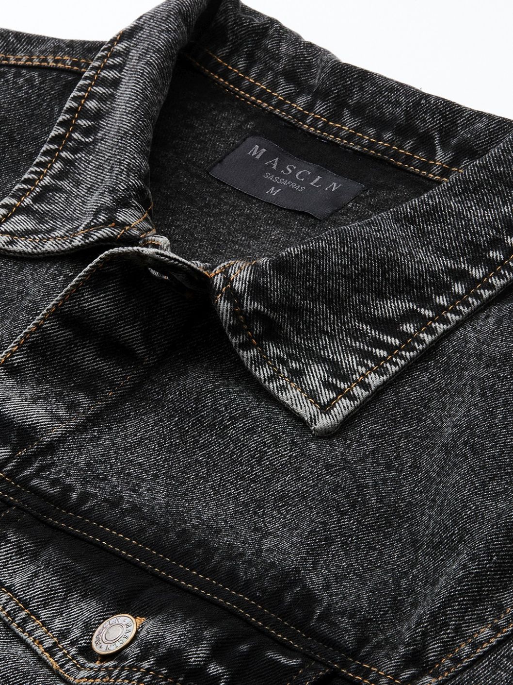 Men Black Washed Denim Jacket