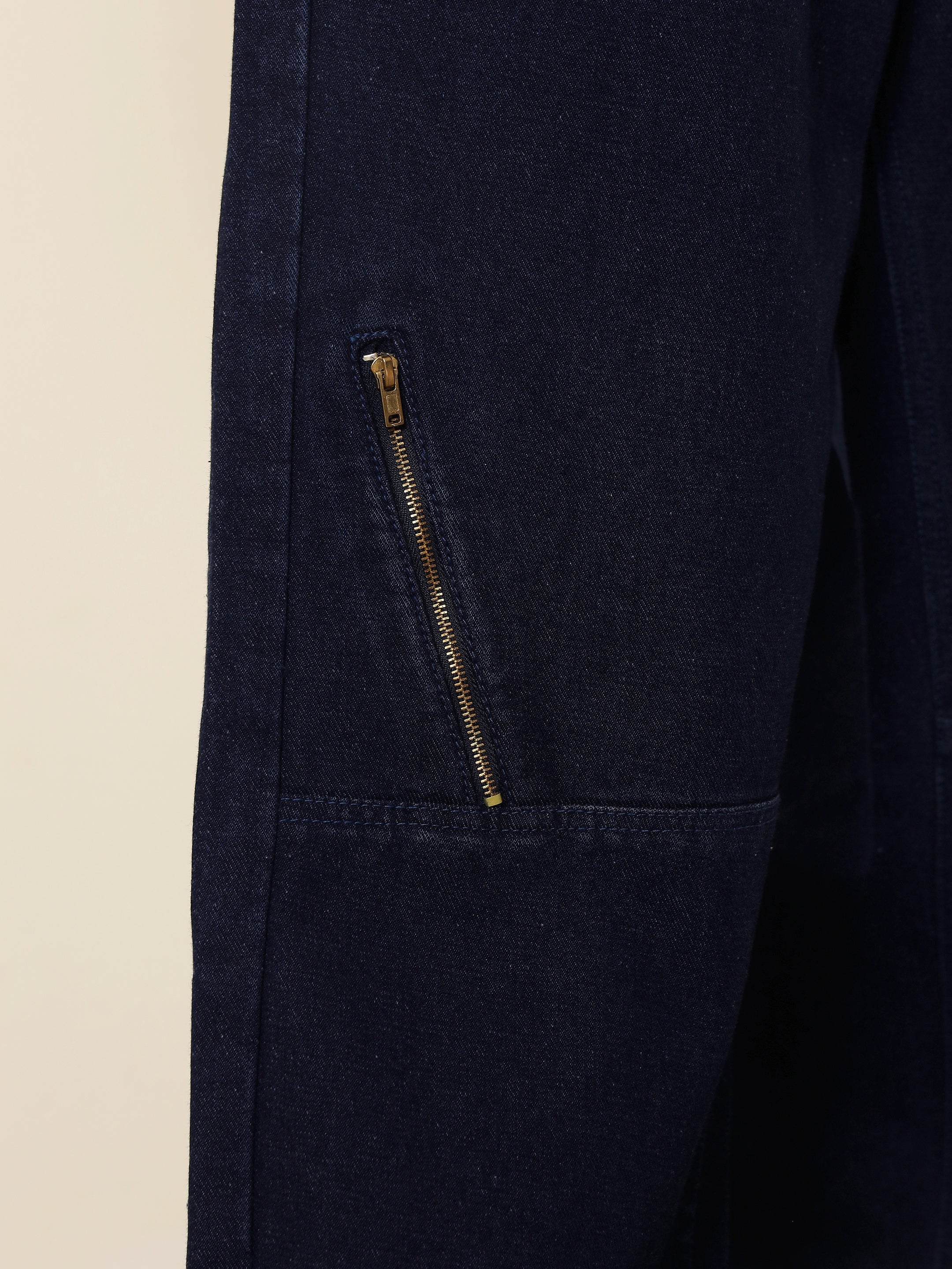Men Navy Blue Side Zipper Relax Fit Jeans