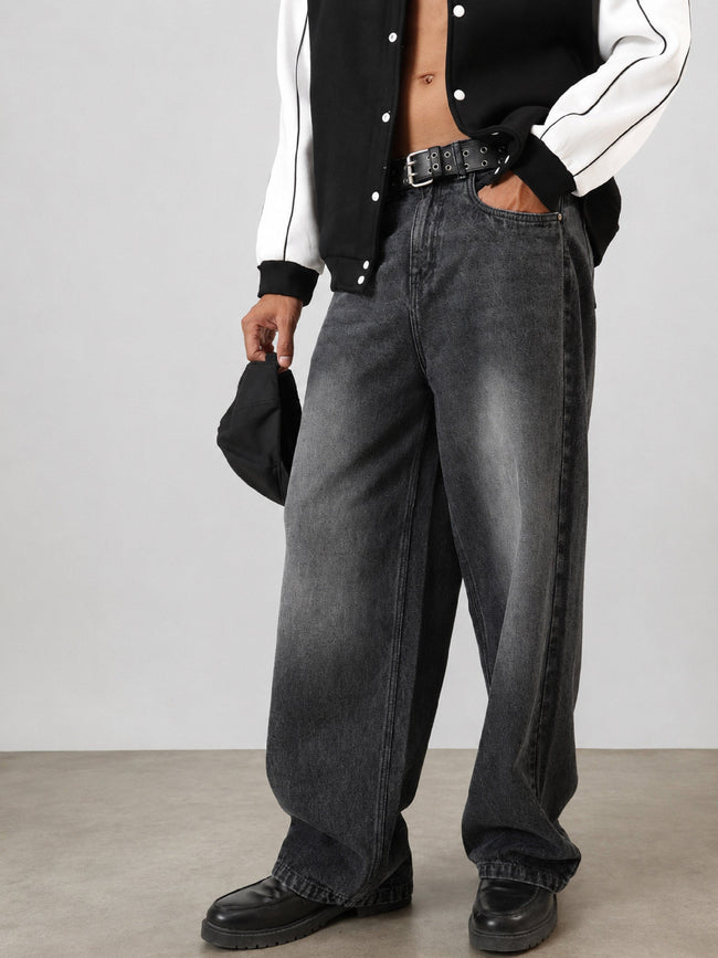 Men Black Wash Basic Wide Leg Jeans
