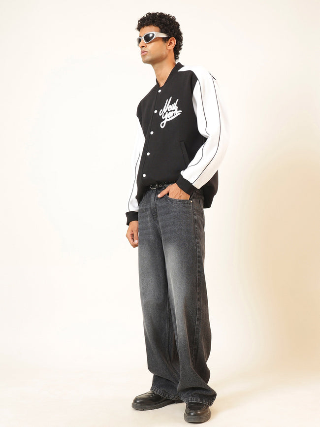 Men Black Wash Basic Wide Leg Jeans