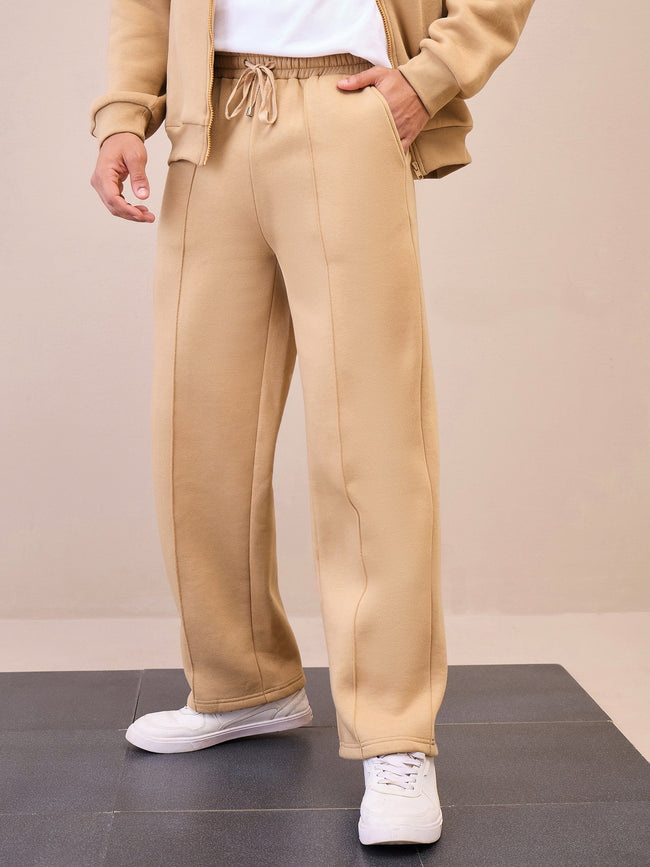 Men Beige Pintuck Oversized Sweatpants